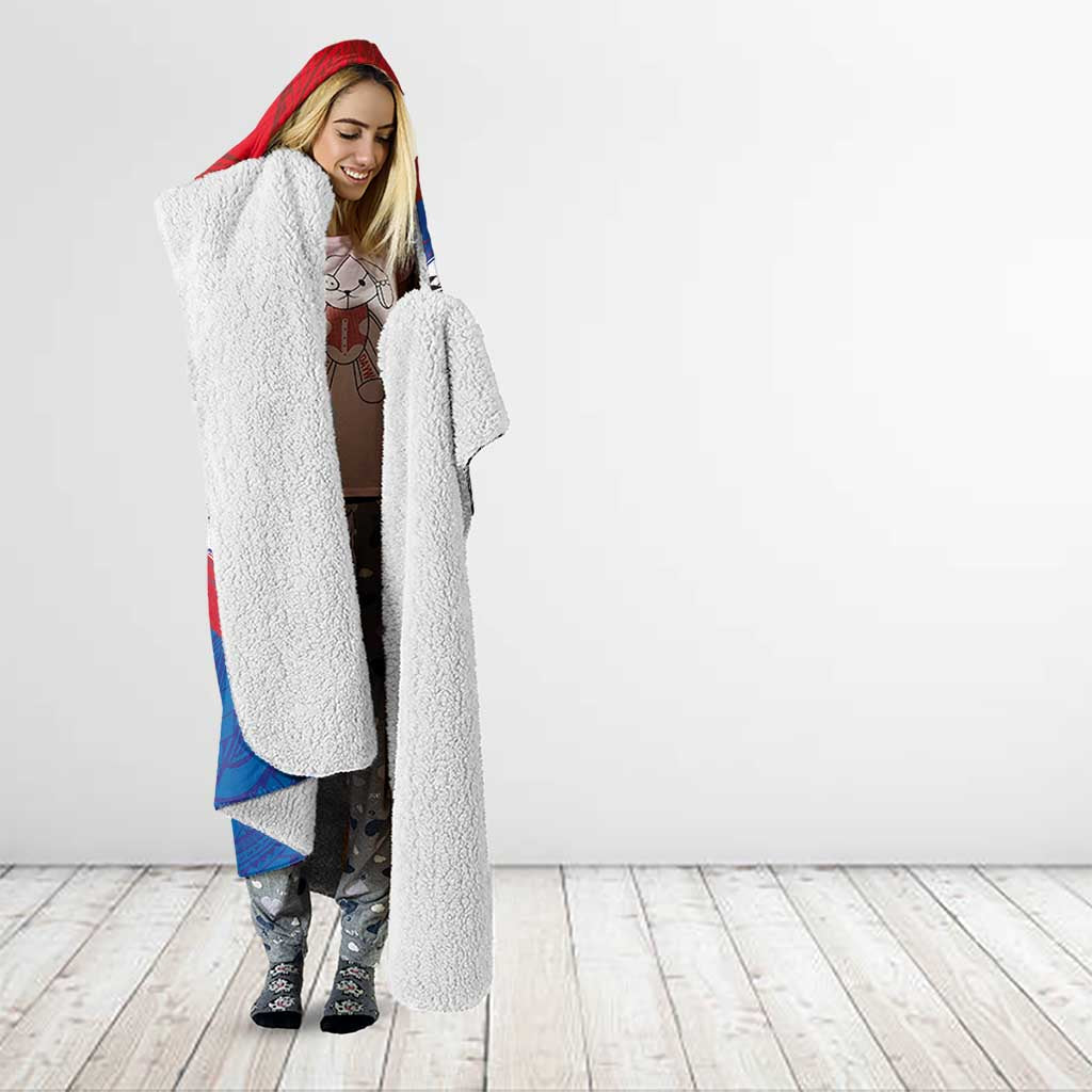 American Samoa Flag Day Hooded Blanket Polynesian Art Geometric with Flag Brush Style