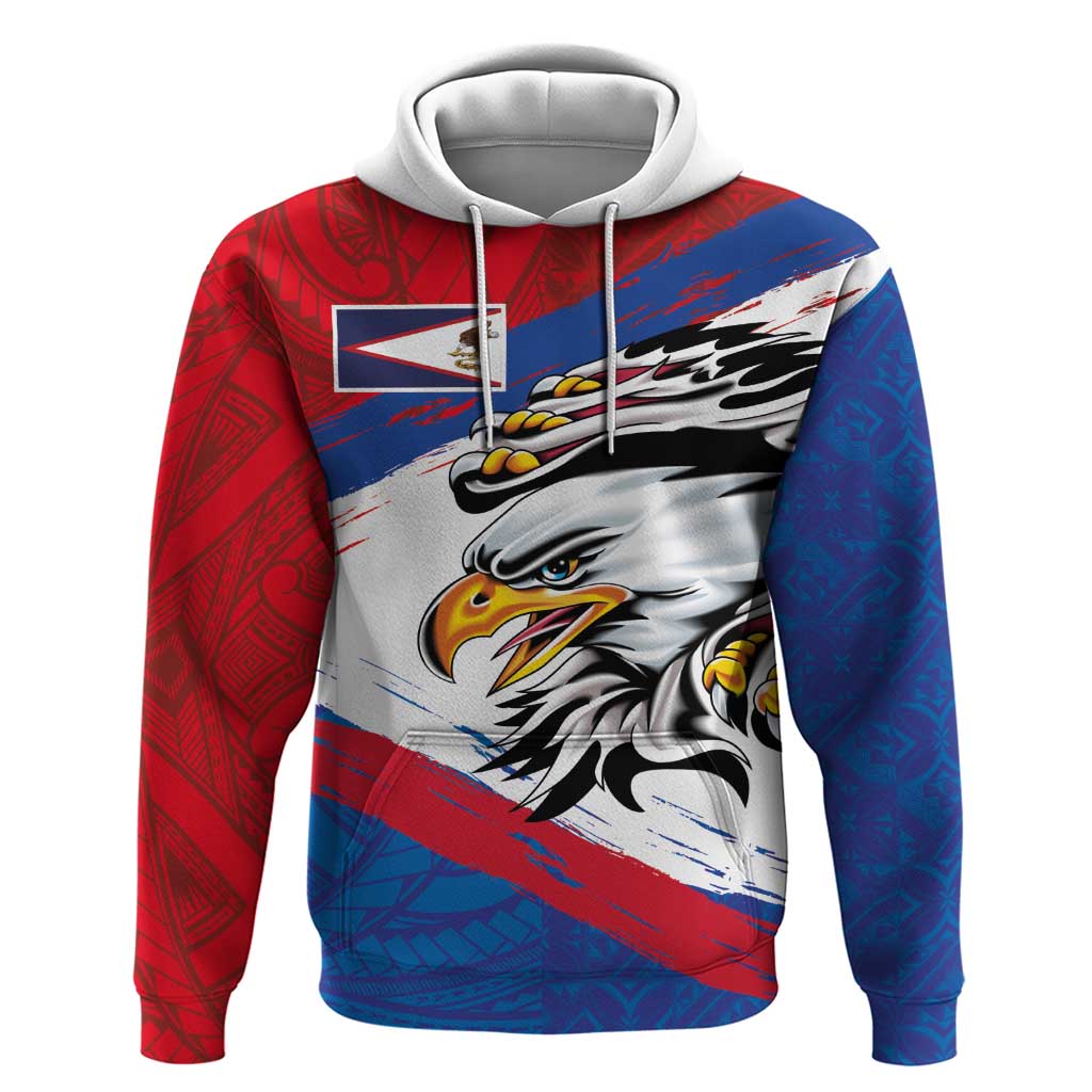 American Samoa Flag Day Hoodie Polynesian Art Geometric with Flag Brush Style LT03 Pullover Hoodie Multicolor - Polynesian Pride