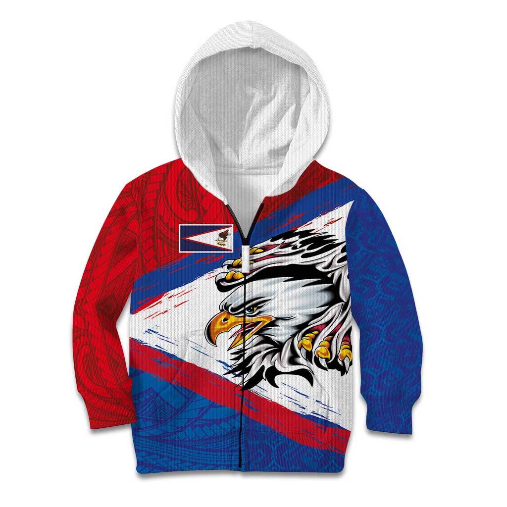 American Samoa Flag Day Kid Hoodie Polynesian Art Geometric with Flag Brush Style LT03 Zip Hoodie Multicolor - Polynesian Pride