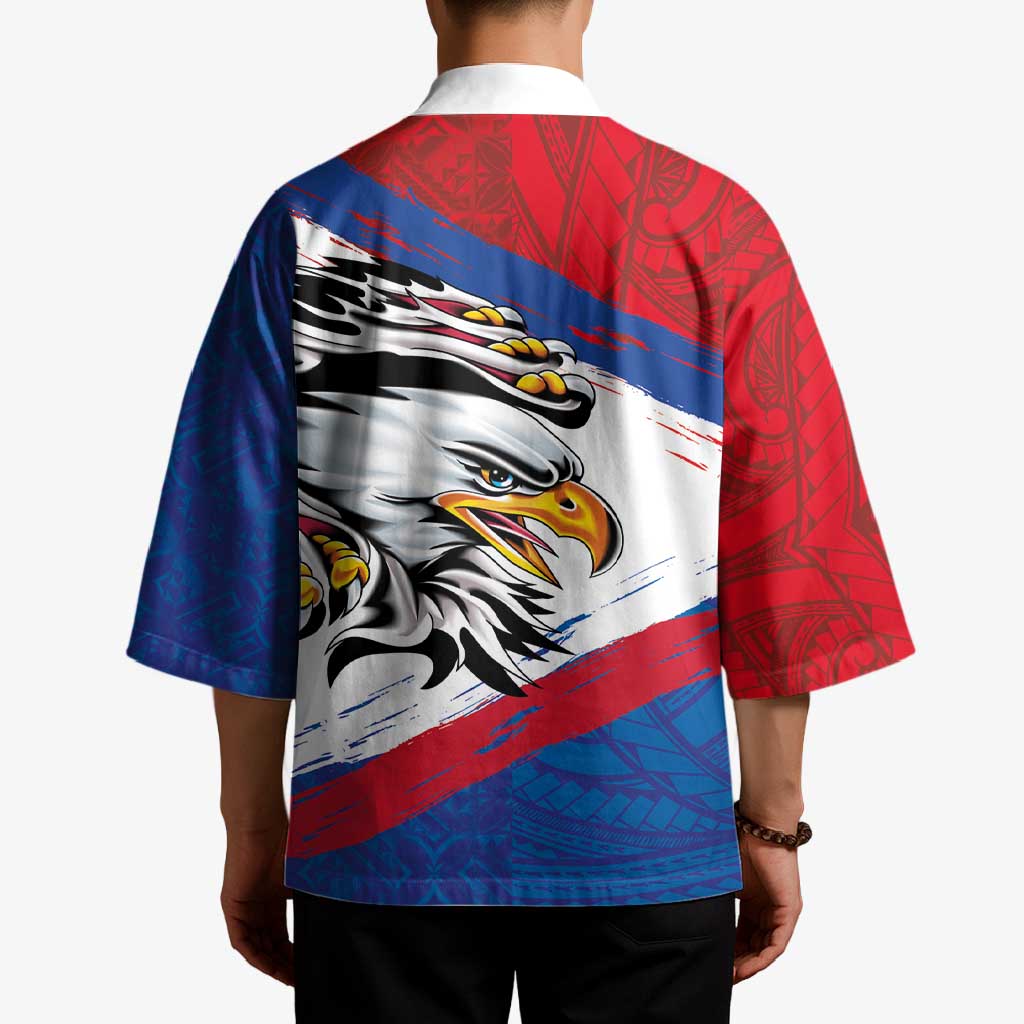 American Samoa Flag Day Kimono Polynesian Art Geometric with Flag Brush Style