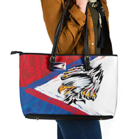 American Samoa Flag Day Leather Tote Bag Polynesian Art Geometric with Flag Brush Style