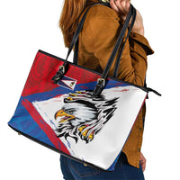 American Samoa Flag Day Leather Tote Bag Polynesian Art Geometric with Flag Brush Style