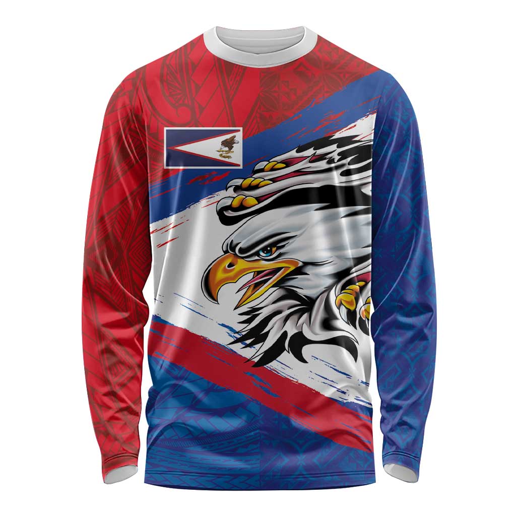 American Samoa Flag Day Long Sleeve Shirt Polynesian Art Geometric with Flag Brush Style