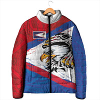 American Samoa Flag Day Padded Jacket Polynesian Art Geometric with Flag Brush Style