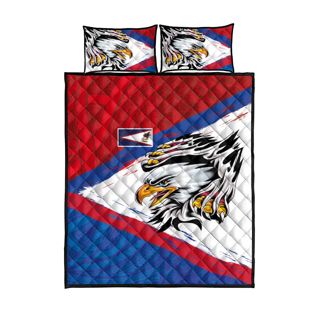 American Samoa Flag Day Quilt Bed Set Polynesian Art Geometric with Flag Brush Style