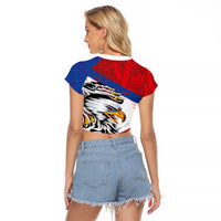 American Samoa Flag Day Raglan Cropped T Shirt Polynesian Art Geometric with Flag Brush Style