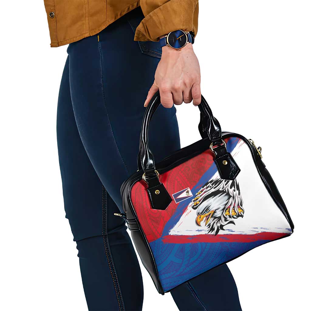 American Samoa Flag Day Shoulder Handbag Polynesian Art Geometric with Flag Brush Style