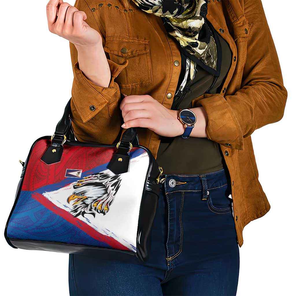 American Samoa Flag Day Shoulder Handbag Polynesian Art Geometric with Flag Brush Style