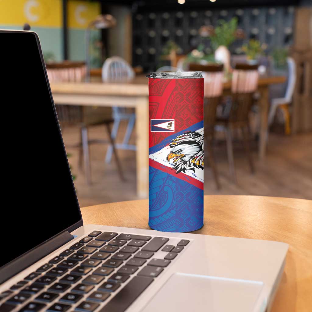 American Samoa Flag Day Skinny Tumbler Polynesian Art Geometric with Flag Brush Style