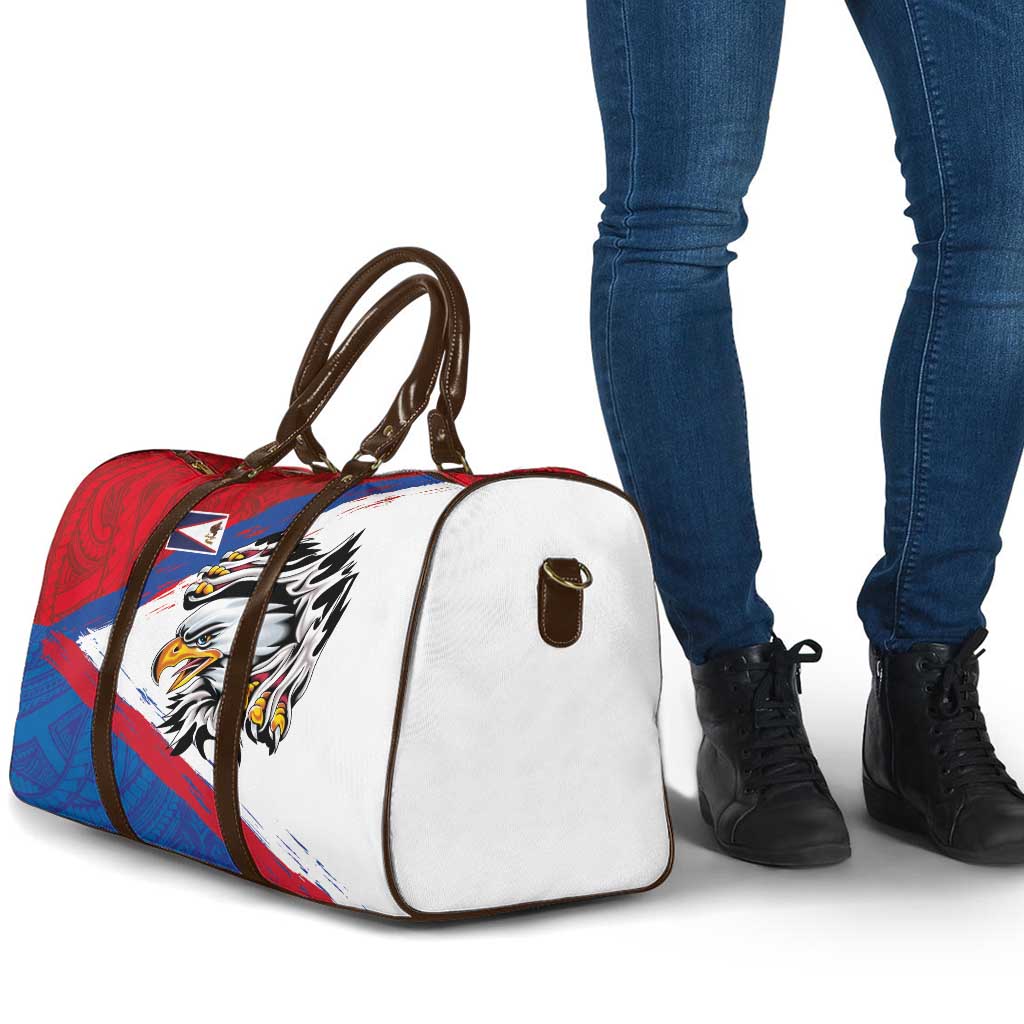 American Samoa Flag Day Travel Bag Polynesian Art Geometric with Flag Brush Style