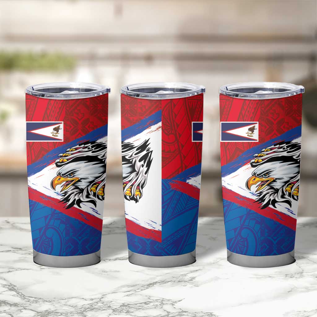 American Samoa Flag Day Tumbler Cup Polynesian Art Geometric with Flag Brush Style