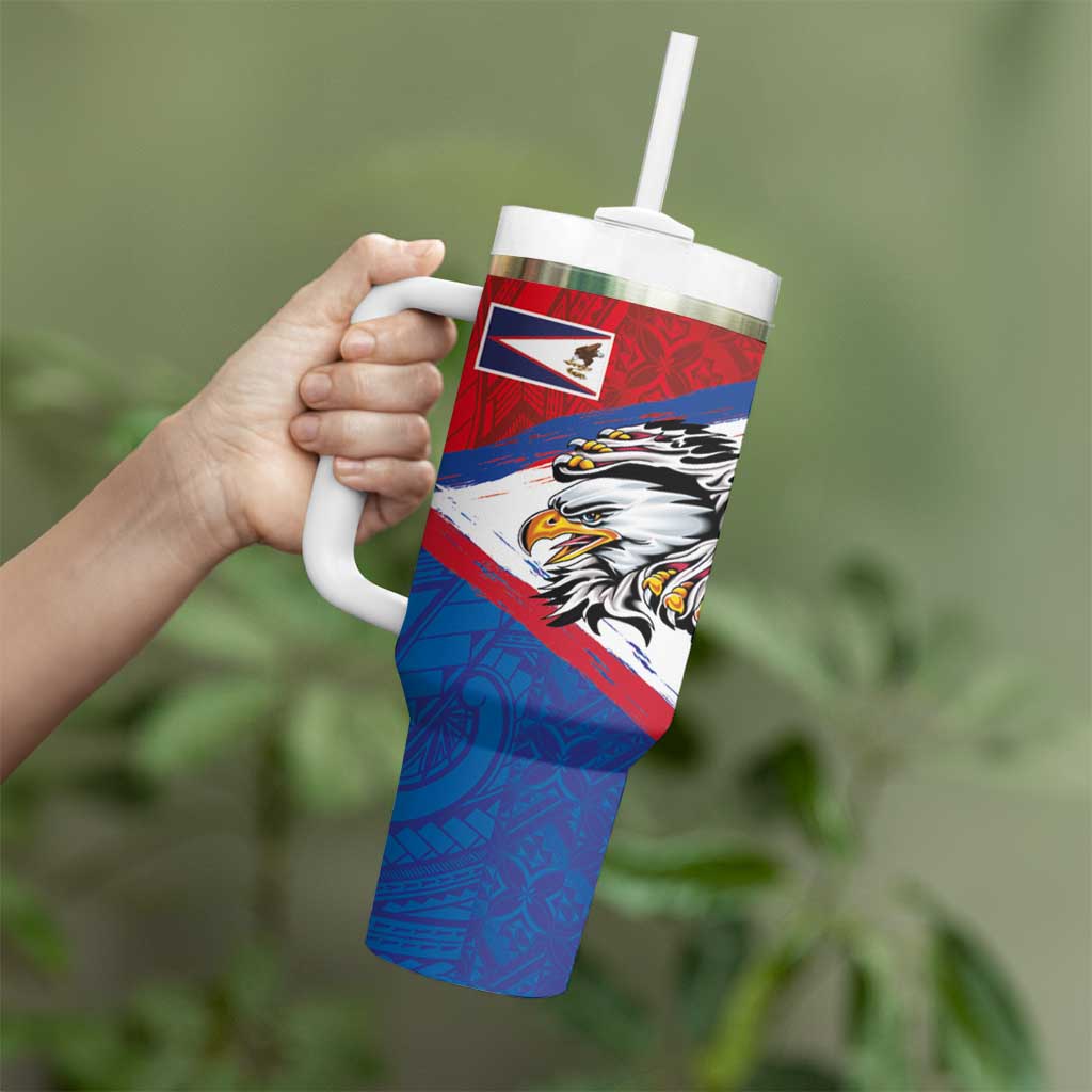 American Samoa Flag Day Tumbler With Handle Polynesian Art Geometric with Flag Brush Style