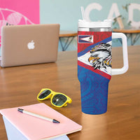 American Samoa Flag Day Tumbler With Handle Polynesian Art Geometric with Flag Brush Style