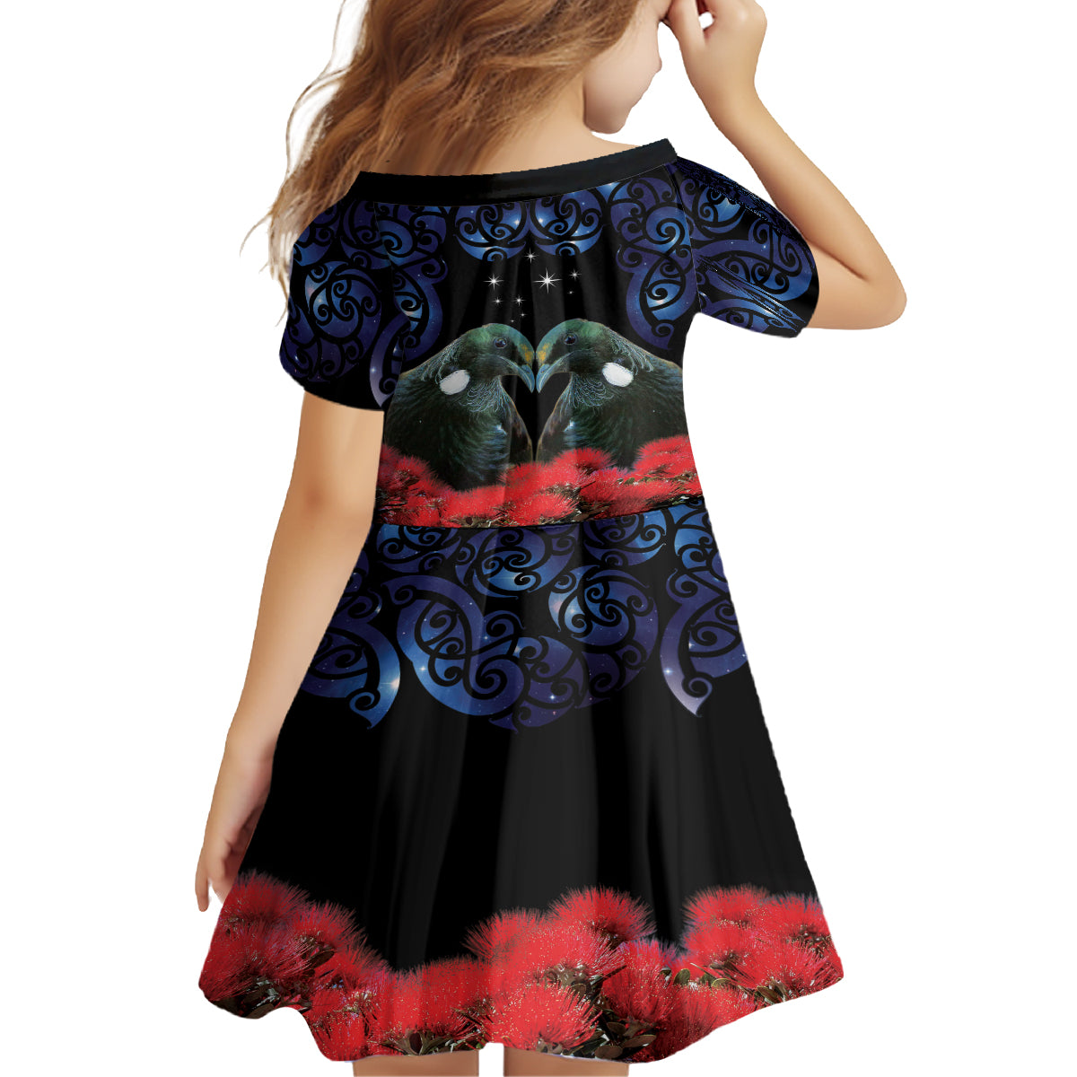 New Zealand Maori Matariki Family Matching Long Sleeve Bodycon Dress and Hawaiian Shirt Hongi Tui Bird Pohutukawa and Polynesia Tribal LT03 - Polynesian Pride
