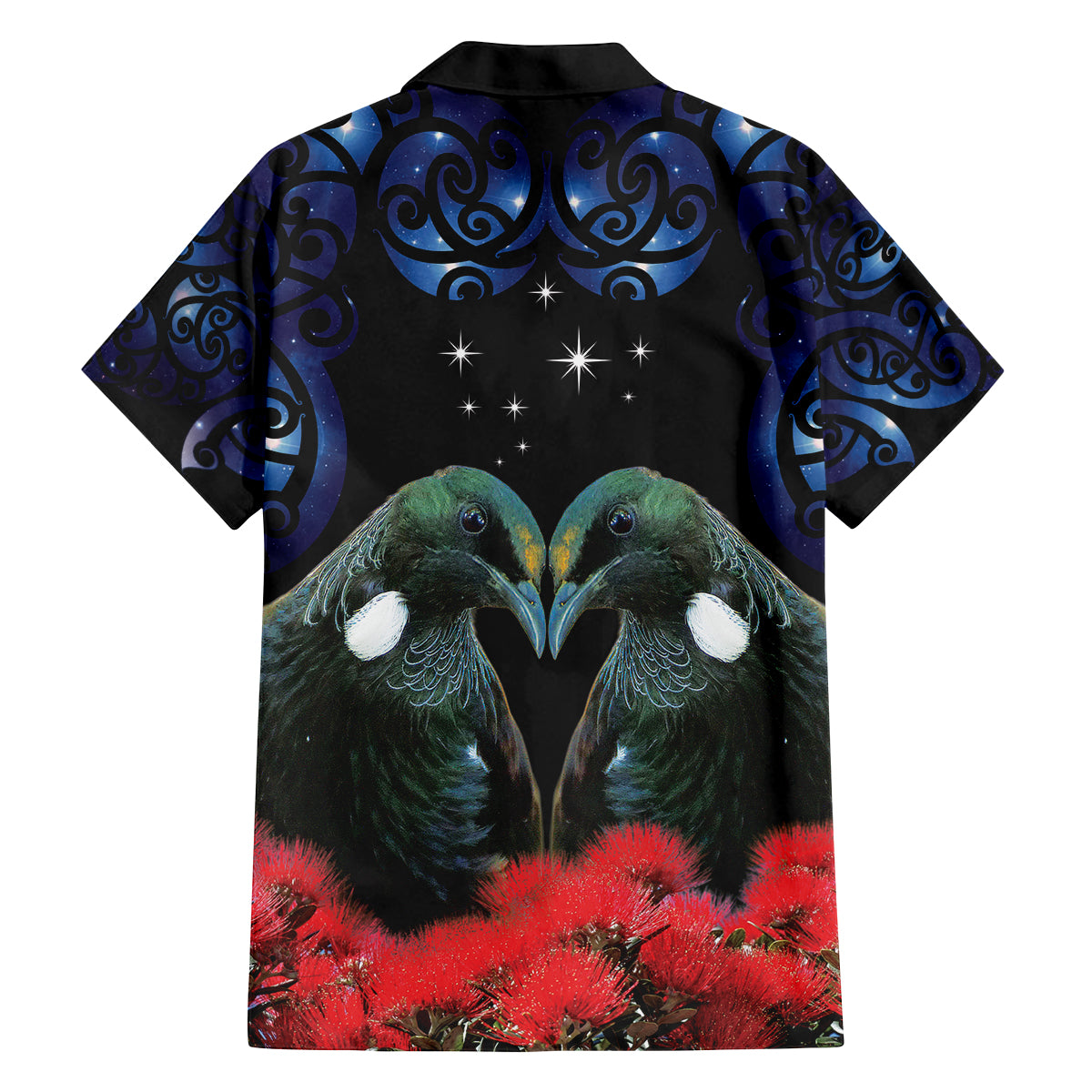 New Zealand Maori Matariki Family Matching Off Shoulder Maxi Dress and Hawaiian Shirt Hongi Tui Bird Pohutukawa and Polynesia Tribal LT03 - Polynesian Pride
