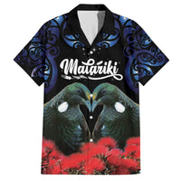 New Zealand Maori Matariki Family Matching Off Shoulder Short Dress and Hawaiian Shirt Hongi Tui Bird Pohutukawa and Polynesia Tribal LT03 Dad's Shirt - Short Sleeve Black - Polynesian Pride