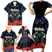 New Zealand Maori Matariki Family Matching Short Sleeve Bodycon Dress and Hawaiian Shirt Hongi Tui Bird Pohutukawa and Polynesia Tribal LT03 - Polynesian Pride