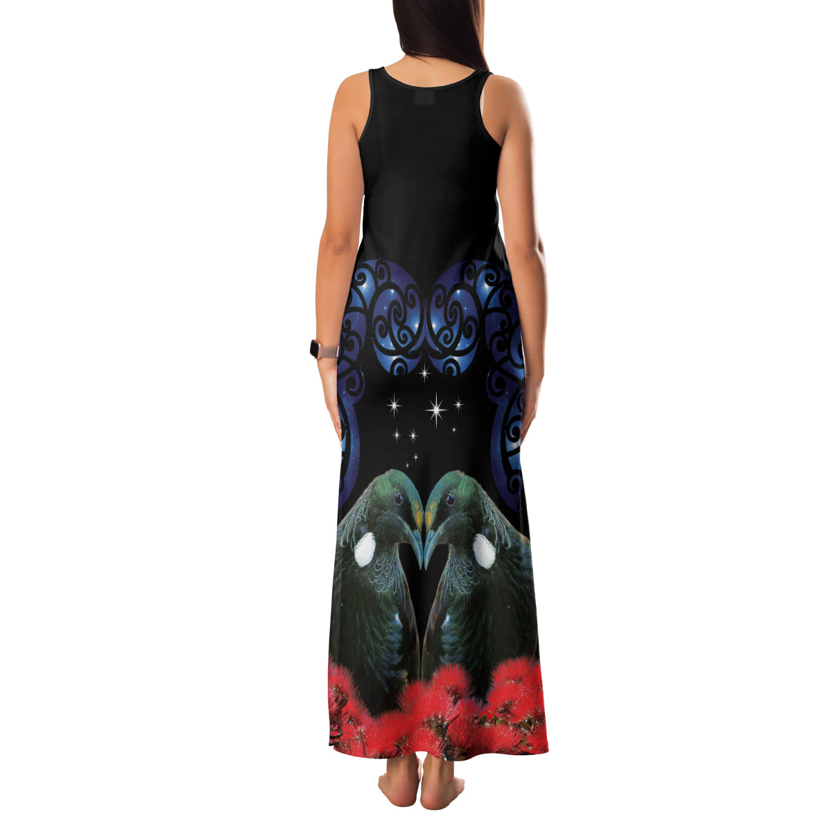New Zealand Maori Matariki Family Matching Tank Maxi Dress and Hawaiian Shirt Hongi Tui Bird Pohutukawa and Polynesia Tribal LT03 - Polynesian Pride