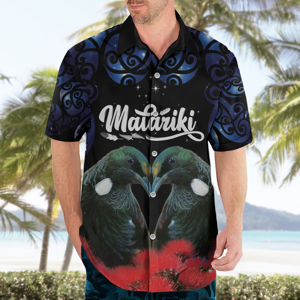 New Zealand Maori Matariki Hawaiian Shirt Hongi Tui Bird Pohutukawa and Polynesia Tribal LT03 - Polynesian Pride