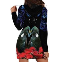New Zealand Maori Matariki Hoodie Dress Hongi Tui Bird Pohutukawa and Polynesia Tribal LT03 - Polynesian Pride
