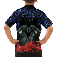 New Zealand Maori Matariki Kid Hawaiian Shirt Hongi Tui Bird Pohutukawa and Polynesia Tribal LT03 - Polynesian Pride