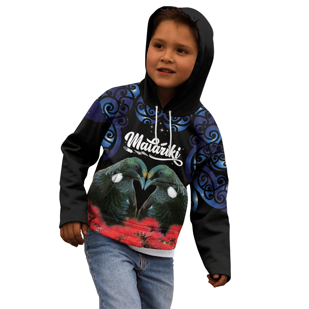New Zealand Maori Matariki Kid Hoodie Hongi Tui Bird Pohutukawa and Polynesia Tribal LT03 - Polynesian Pride