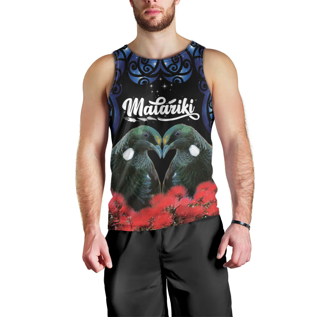 New Zealand Maori Matariki Men Tank Top Hongi Tui Bird Pohutukawa and Polynesia Tribal LT03 - Polynesian Pride