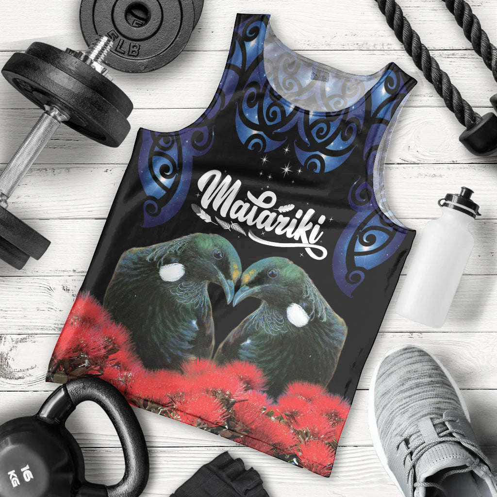 New Zealand Maori Matariki Men Tank Top Hongi Tui Bird Pohutukawa and Polynesia Tribal LT03 - Polynesian Pride