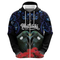 New Zealand Maori Matariki Zip Hoodie Hongi Tui Bird Pohutukawa and Polynesia Tribal LT03 - Polynesian Pride