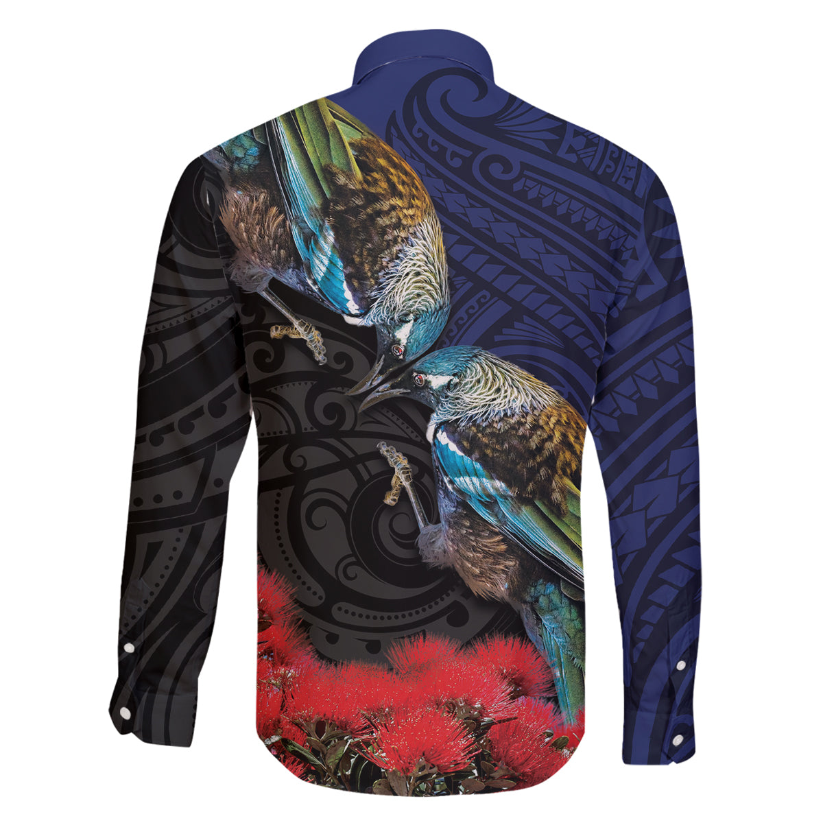 New Zealand Maori Hongi Culture Family Matching Long Sleeve Bodycon Dress and Hawaiian Shirt Tui Bird Pohutukawa and Polynesian Pattern LT03 - Polynesian Pride