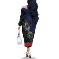 New Zealand Maori Hongi Culture Family Matching Off The Shoulder Long Sleeve Dress and Hawaiian Shirt Tui Bird Pohutukawa and Polynesian Pattern LT03 - Polynesian Pride