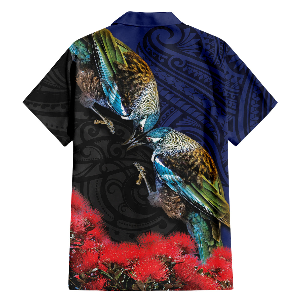 New Zealand Maori Hongi Culture Family Matching Off Shoulder Maxi Dress and Hawaiian Shirt Tui Bird Pohutukawa and Polynesian Pattern LT03 - Polynesian Pride
