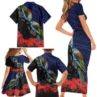 New Zealand Maori Hongi Culture Family Matching Short Sleeve Bodycon Dress and Hawaiian Shirt Tui Bird Pohutukawa and Polynesian Pattern LT03 - Polynesian Pride