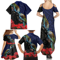 New Zealand Maori Hongi Culture Family Matching Summer Maxi Dress and Hawaiian Shirt Tui Bird Pohutukawa and Polynesian Pattern LT03 - Polynesian Pride