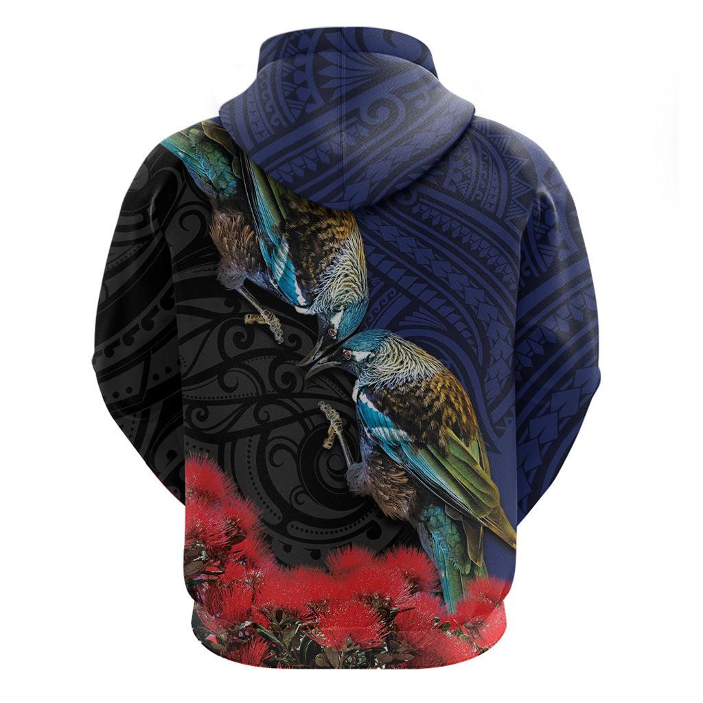 New Zealand Maori Hongi Culture Hoodie Tui Bird Pohutukawa and Polynesian Pattern LT03 - Polynesian Pride