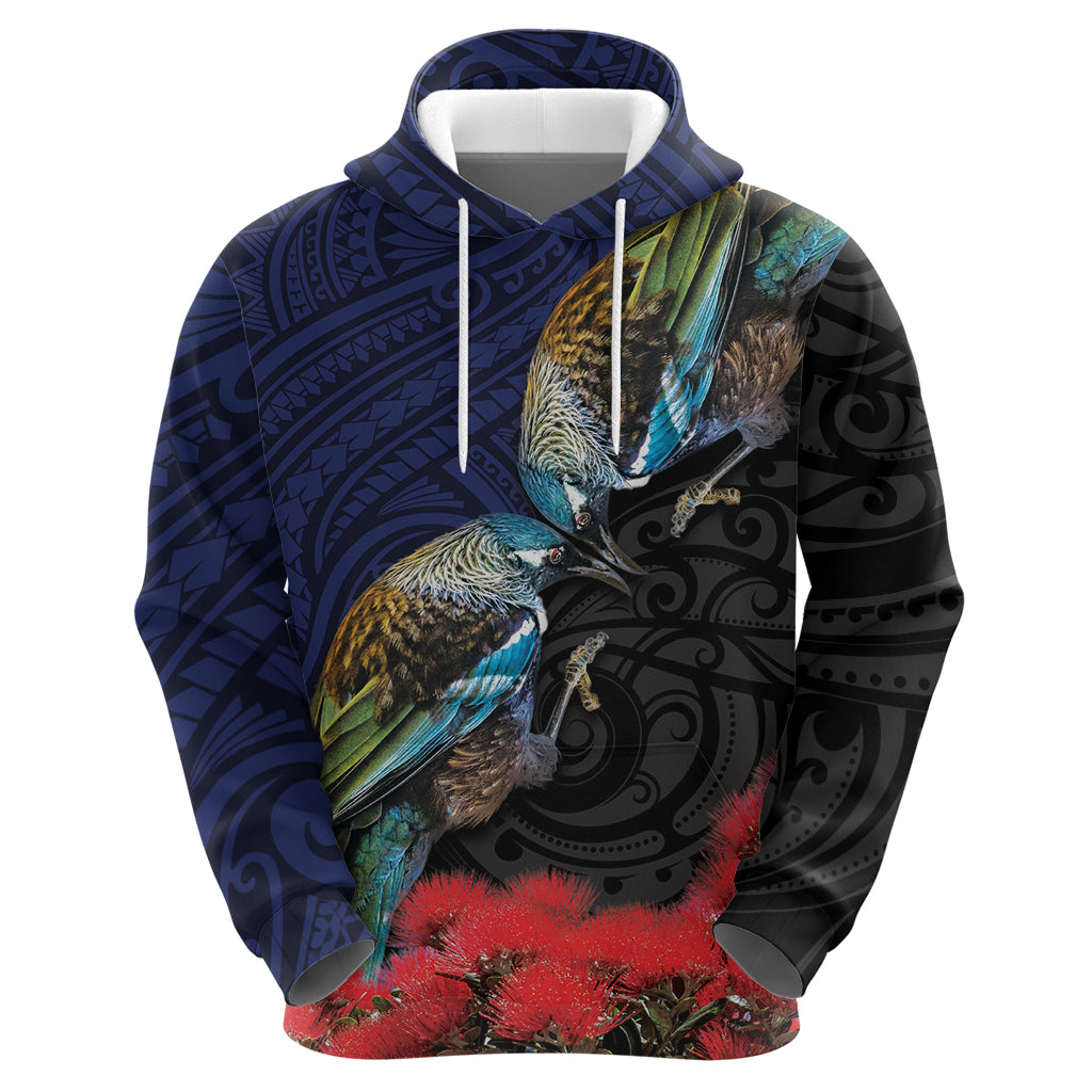 New Zealand Maori Hongi Culture Hoodie Tui Bird Pohutukawa and Polynesian Pattern LT03 - Polynesian Pride