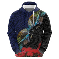 New Zealand Maori Hongi Culture Hoodie Tui Bird Pohutukawa and Polynesian Pattern LT03 - Polynesian Pride