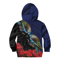 New Zealand Maori Hongi Culture Kid Hoodie Tui Bird Pohutukawa and Polynesian Pattern LT03 - Polynesian Pride