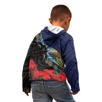 New Zealand Maori Hongi Culture Kid Hoodie Tui Bird Pohutukawa and Polynesian Pattern LT03 - Polynesian Pride