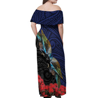 New Zealand Maori Hongi Culture Off Shoulder Maxi Dress Tui Bird Pohutukawa and Polynesian Pattern LT03 - Polynesian Pride