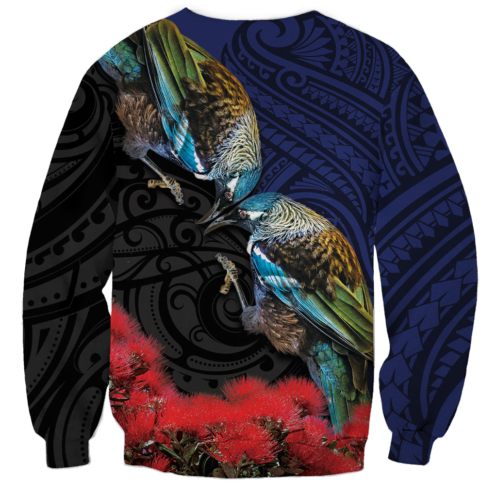 New Zealand Maori Hongi Culture Sweatshirt Tui Bird Pohutukawa and Polynesian Pattern