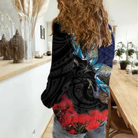 New Zealand Maori Hongi Culture Women Casual Shirt Tui Bird Pohutukawa and Polynesian Pattern LT03 - Polynesian Pride