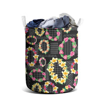 Hawaiian Kakau Tattoo Leis and Palaka Pattern Laundry Basket Traditional Aloha Tribal Black Color