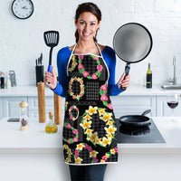 Hawaiian Kakau Tattoo Leis and Palaka Pattern Apron Traditional Aloha Tribal Black Color