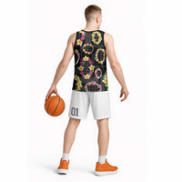 Hawaiian Kakau Tattoo Leis and Palaka Pattern Basketball Jersey Traditional Aloha Tribal Black Color