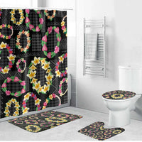 Hawaiian Kakau Tattoo Leis and Palaka Pattern Bathroom Set Traditional Aloha Tribal Black Color