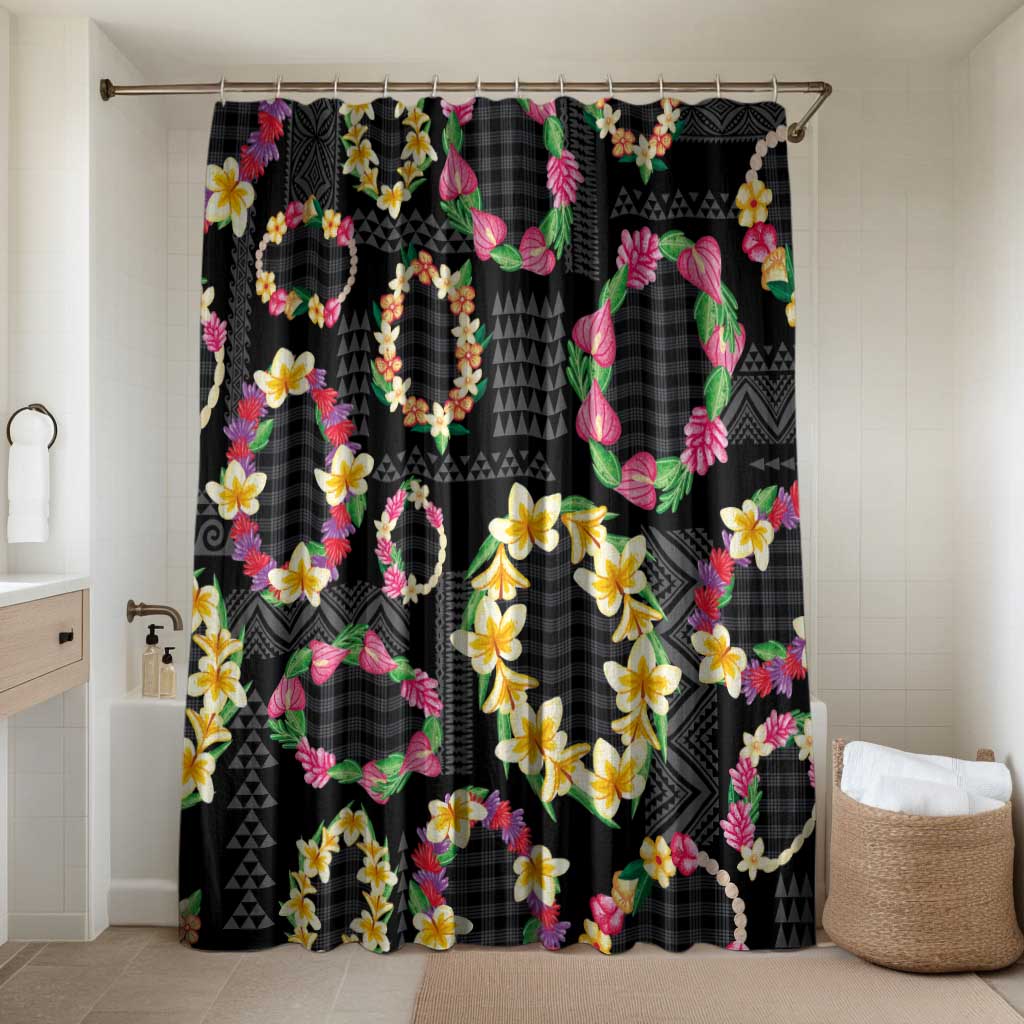 Hawaiian Kakau Tattoo Leis and Palaka Pattern Bathroom Set Traditional Aloha Tribal Black Color