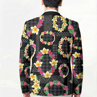 Hawaiian Kakau Tattoo Leis and Palaka Pattern Blazer Traditional Aloha Tribal Black Color