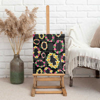 Hawaiian Kakau Tattoo Leis and Palaka Pattern Canvas Wall Art Traditional Aloha Tribal Black Color