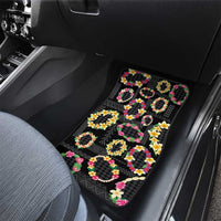 Hawaiian Kakau Tattoo Leis and Palaka Pattern Car Mats Traditional Aloha Tribal Black Color